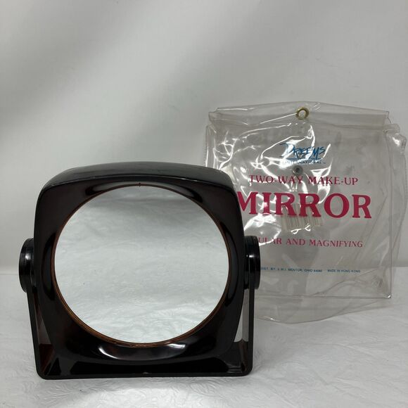 Vintage Magnifying Mirror Two Sided Vanity Plastic Tortoise Shell Hong Kong - Picture 1 of 16